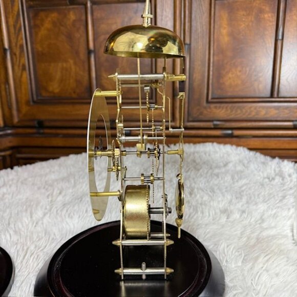 Vintage Wood Glass Brass Turnkey Pendulum Column Clock - Picture 9 of 13